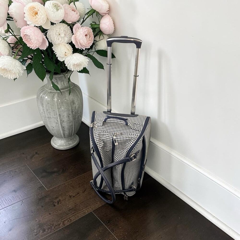 Luggage London Fog Checked Wheeled Duffle Bag Retractable Handle CarryOn Navy